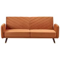 sofa cama 3 plazas de terciopelo naranja madera oscura reclinable senja