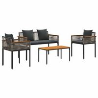juego de muebles de exterior  mobiliario de jardin gris y gris oscuro ratan sintetico