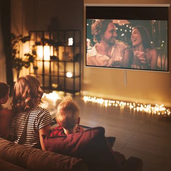 Lienzo para proyector HOMCOM 266x149 cm, 120 pulgadas, 16:9, lienzo de proyección HD 4K, lienzo enrollable para cine en casa y presentaciones de oficina