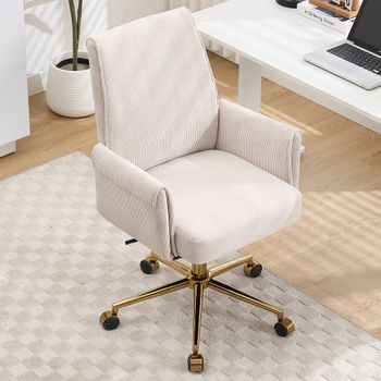 Silla De Oficina Giratoria - Mueble Para Despacho - Pana Y Metal - Blanco (64x61x107cm)
