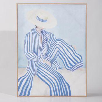 Cuadro pintado azul y blanco 75x100 cm