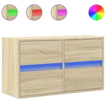 Mueble De Tv | Mueble De Salón | Gabinete De Tv De Pared Con Luces Led Roble Sonoma 80x31x45 Cm
