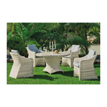 Conjunto Mesa Redonda Y 4 Sillones Con Cojines Para Terraza