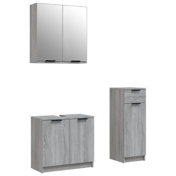 Set De Muebles De Baño | Armario De Baño 3 Piezas Madera Contrachapada Gris Sonoma