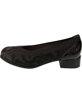 de PITILLOS SALON CLASICO EN PIEL Y LYCRA CON TACON BAJO DE CHAROL NEGRO