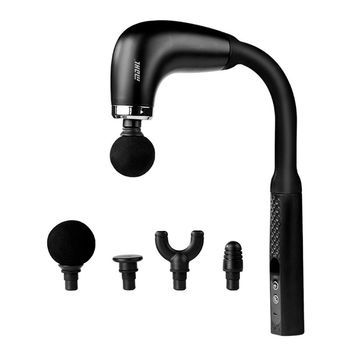 Pistola De Masaje Fascia Md-kk-26 Con 9 Programas Y 9 Velocidades, Batería De 1600 Mah. Incluye 4 Cabezales Intercambiables. 5,5x23x35 Cm. Color: Negro