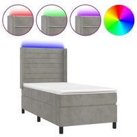 estructura de cama led con cabecero con somier colchon 90x190cm tela terciopelo gris claro tdl0208473