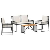 juego de muebles de exterior con cojin 4 pcs negro y crema vidaxl