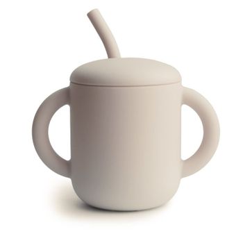 Taza didáctica + pajita silicona Mushie solid shifting sand