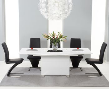 Modena 150cm White High Gloss Extending Dining Table with 4 Hampstead Chairs
