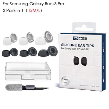 XDcase para Samsung Galaxy Buds3 Pro, tapones de silicona para auriculares, cubiertas de repuesto, 3 pares/paquete (S/M/L), kit de almacenamiento y limpieza