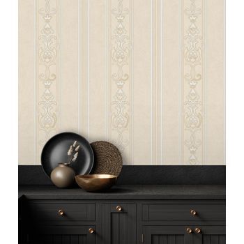 Papel Pintado Vinílico Lavable De Rayas Estilo Victoriano Con Textura Y Relieve - Osman Classic Stripe 676857 De Gaulan - Rollo De 10 M X 1,06 M