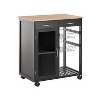 carrito de cocina de madera de pino negro ruedas 2 estantes 1 armario 2 cajones moderno sala de estar boves