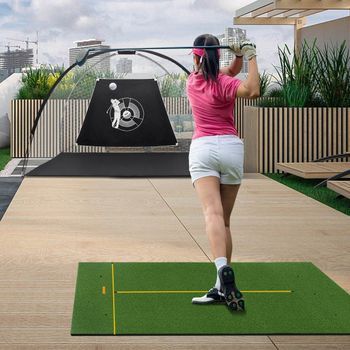 Alfombra De Golf Con 2 Tees De Goma, 2 Palos De Alineación Y 6 Posiciones De Tee, 152 X 92 Cm, Grosor 32 Mm