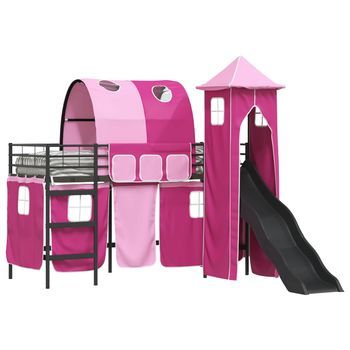 Cama Individual | Estructura De Litera Para Niños Negro Y Rosa 75 X 190 Cm Metal