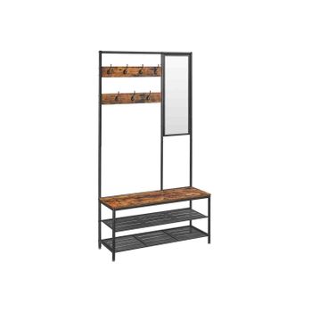 Perchero Zapatero 35 x 98 x 180 cm, Marrón Rústico Y Negro