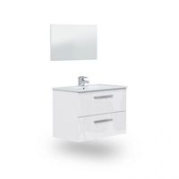 mueble de bano suspendido de 2 cajones y espejo 45x80 cm feel blanco brillo 80 x 57 x 45 cm