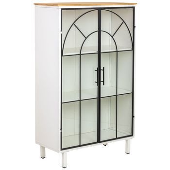 Vitrina De Metal, Madera Y Vidrio 2 Puertas, Blanco80x35x130,5h Cm