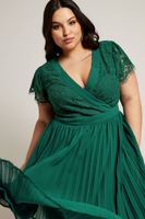 yours london vestido plisado verde esmeralda con escote cruzado mujer curvy y tallas grandes yours london