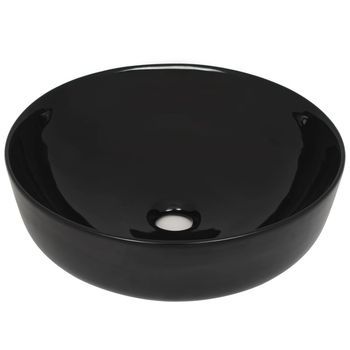 Lavabo De Baño Moderno | Lavabo Redondo De Cerámica Negro 41,5x13,5 Cm