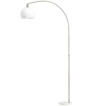 HOMCOM Lámpara de Pie Cabeza Curvada Interruptor de Pie Base de Mármol Pantalla de Plástico Blanco   Aosom España