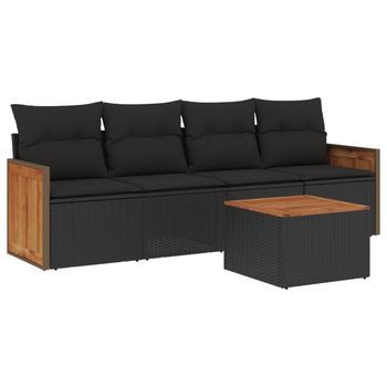 Conjunto De Muebles De Jardín 5 Uds | Mesa Y Sillas Y Cojines Ratán Sintético Negro