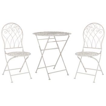 Conjunto De Balcón 2 Plazas De Metal Blanco Crema Mesa Sillas Desgastado Stiffe
