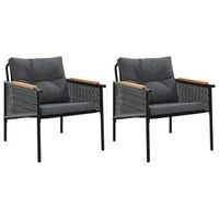 2 uds sillas de jardin  silla de exterior  sillon jardin con cojines acero negro