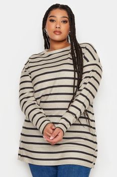 Yours Top Beige De Rayas Con Automáticos En Laterales, Mujer Curvy Y Tallas Grandes, Yours
