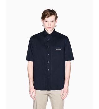 A|X Armani Exchange para hombre. XM002317AF24533UB101 Camisa Boxy marino (S), Casual, Algodón, Manga corta