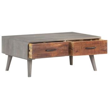 Mesa De Centro，mesa Auxiliar，mesa De Café Madera Maciza De Mango Rugosa Gris 100x60x40 Cm