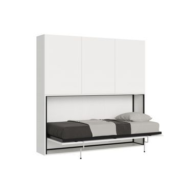 Cama Abatible Individual Horizontal Kando Con Colchón Composición D Fresno Blanco