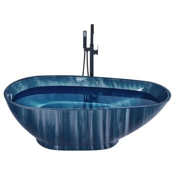 Bañera Independiente Azul Marino Efecto Mármol Acrílico Individual 170 X 80 Cm Ovalado Diseño Moderno Rioja