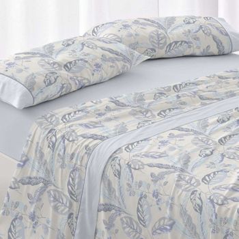 Juego De Sábanas 50% Algodón Diseño Tropical Lavanda 135 X 190/200 Cm - Lavanda - Burrito Blanco