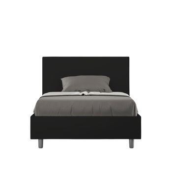 Cama De Una Plaza Y Medio Con Almacenaje Acolchada 120x190 Cuero Sintético Negro Adele