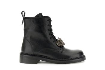 botines de piel con cordones y adorno de perlas extraíble black