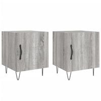 juego de 2 mesitas de noche con compartimento con puerta 40x40x50cm madera de ingenieria gris y hierro dec035717