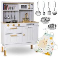 cocina infantil de madera 3 anos r con accesorios y delantal incluye sarten microondas horno fregadero y cacerolas