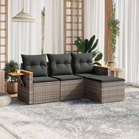 conjunto de sofas de jardin 4 uds  mueble jardin mesa y sillas y cojines ratan sintetico gris cfw135455