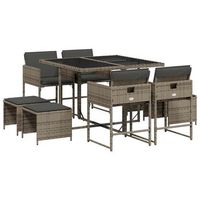 set comedor jardin 9 piezas  mueble de jardin y cojines ratan sintetico gris