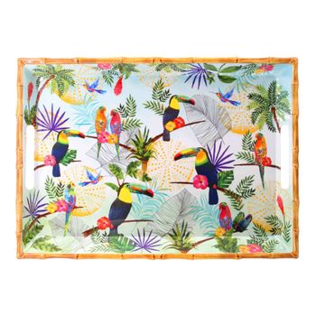 Bandeja grande de melamina con asas estampado de tucanes 50 cm