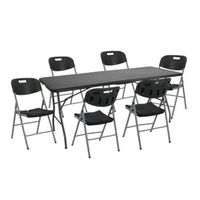 conjunto plegable mesa 180cm y 6 sillas con asa catering thinia home