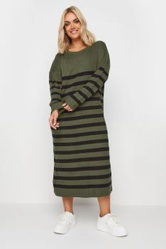Yours Vestido De Punto Caqui Con Rayas, Mujer Curvy Y Tallas Grandes, Yours