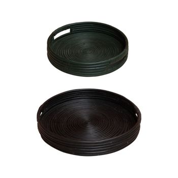 Bandejas de ratán negro y verde (juego de 2)