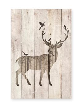 Panel decorativo madera 60x40 ciervo en acuarela