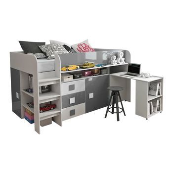 Cama Hartford 190, Individuales, Gris, Aglomerado Laminado, Somieres, 107x204x125cm