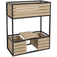 outsunny jardinera de dos niveles resistente a la intemperie 3 maceteros 83x39x100 cm natural  negro   aosom espana