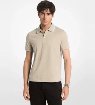 Michael Kors para hombre. CS652WR19P Polo de punto liso de algodón con ribete beige (L), Casual, Manga corta