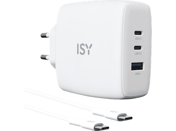 Cargador de pared - ISY IAC-5100-WT, Universal, 3 puertos USB, 2 m, Carga super rápida, 100W, Blanco