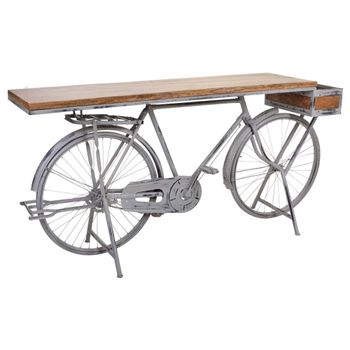 Recibidor bicicleta de madera y metal lacado plata 198x50x94